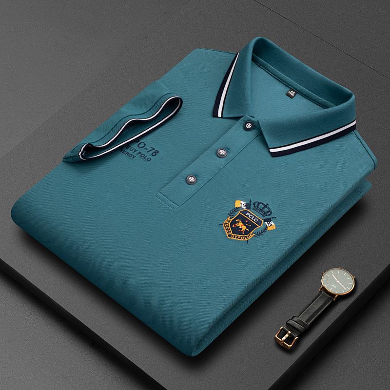 VVGUOWEI Zomer Koreaanse mode herenpoloshirt geborduurde reverskraag korte mouwen tops 3XL wit
