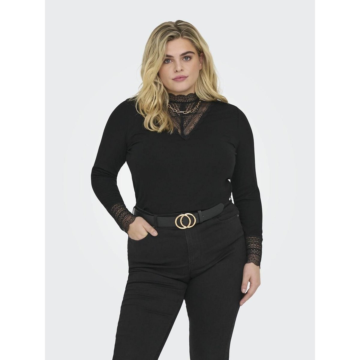 ONLY CARMAKOMA T-shirt met ronde hals en lange mouwen