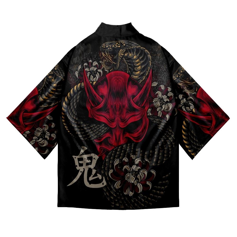 Four Four Snake Demon Print Jas Japanse Kimono Vest Shirt Vrouwen Haori Yukata Cosplay Mannen Traditionele Kleding XL