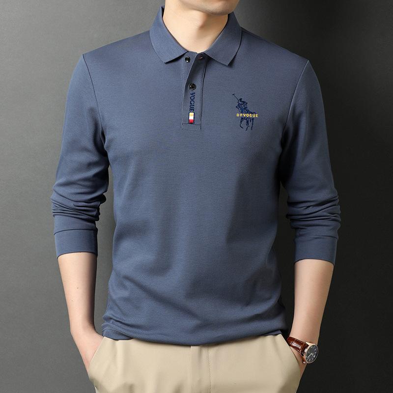 CHIC STUDIO Heren jonge en middelbare leeftijd zakelijke casual tops lente en herfst nieuw lange mouwen T-shirt vierkante kraag POLO shirt M