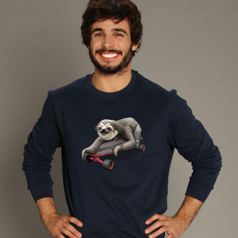Le Roi du Tshirt Sweat Homme - SKATEBOARD SLOTH XS marineblauwe kleur