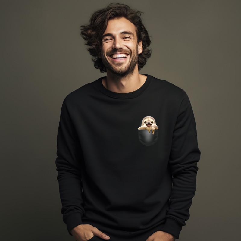 Le Roi du Tshirt Sweat Homme - POCKET SLOTH XS zwart