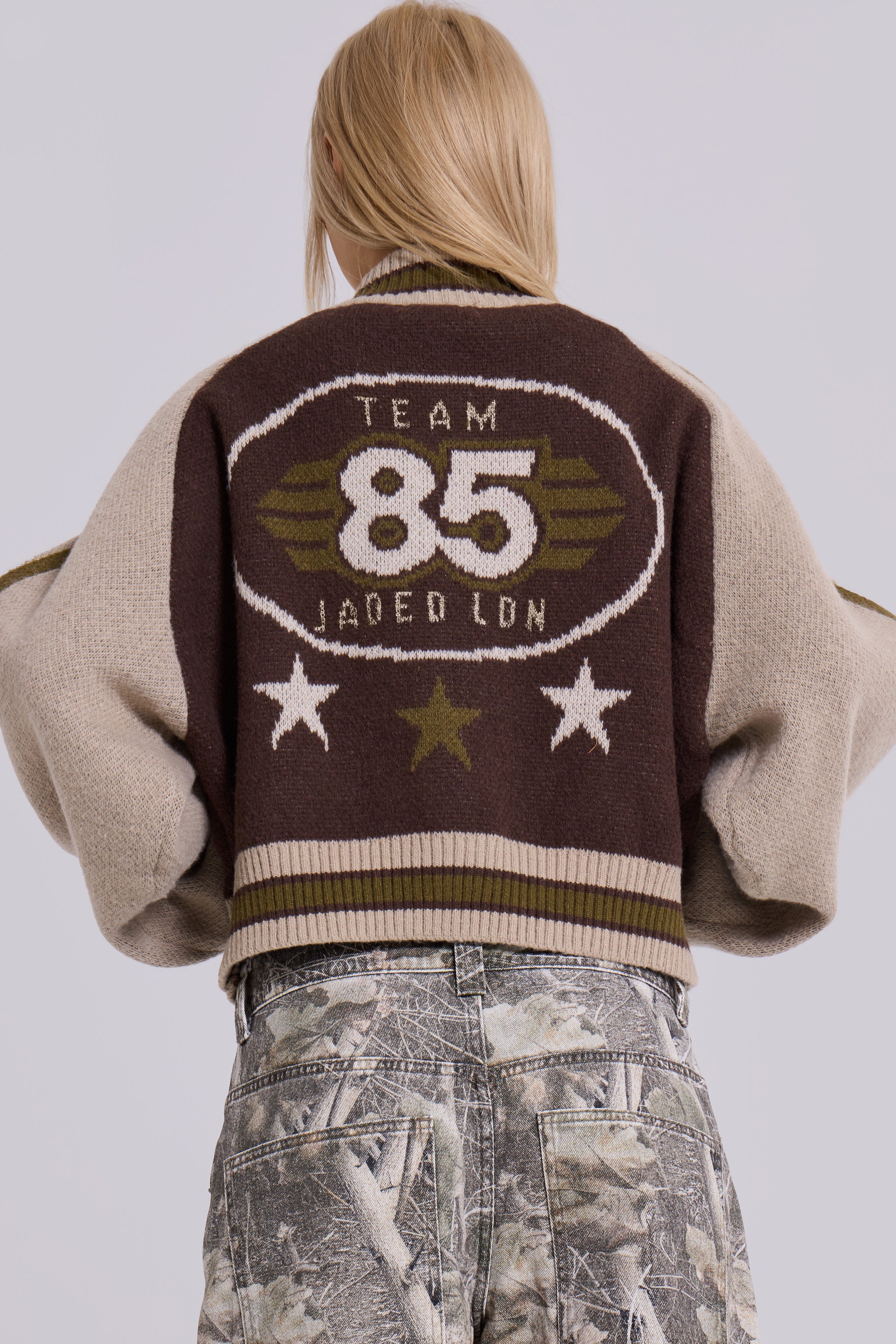 Jaded London Brown Team 85 Knitted Bomber Jacket