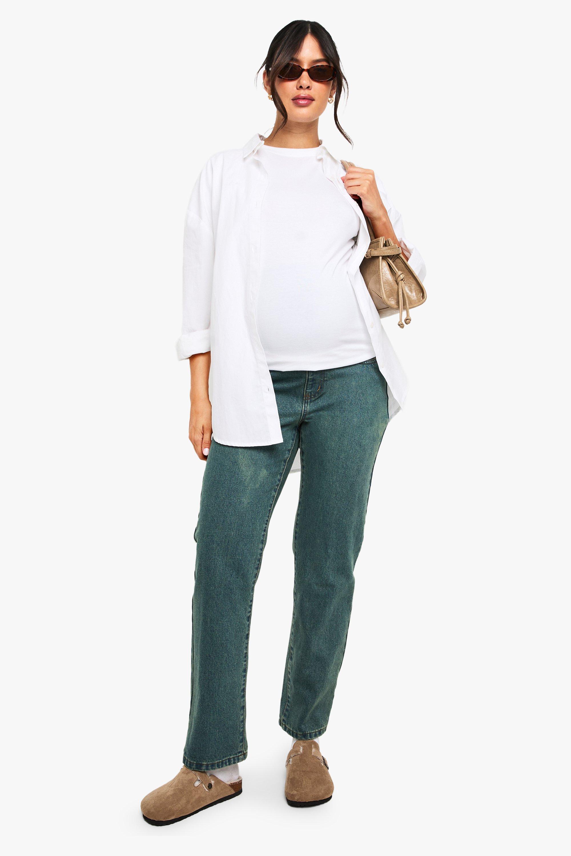 Boohoo Zwangerschap Basic Jeans Met Split En Rechte Pijpen, Vintage Wash