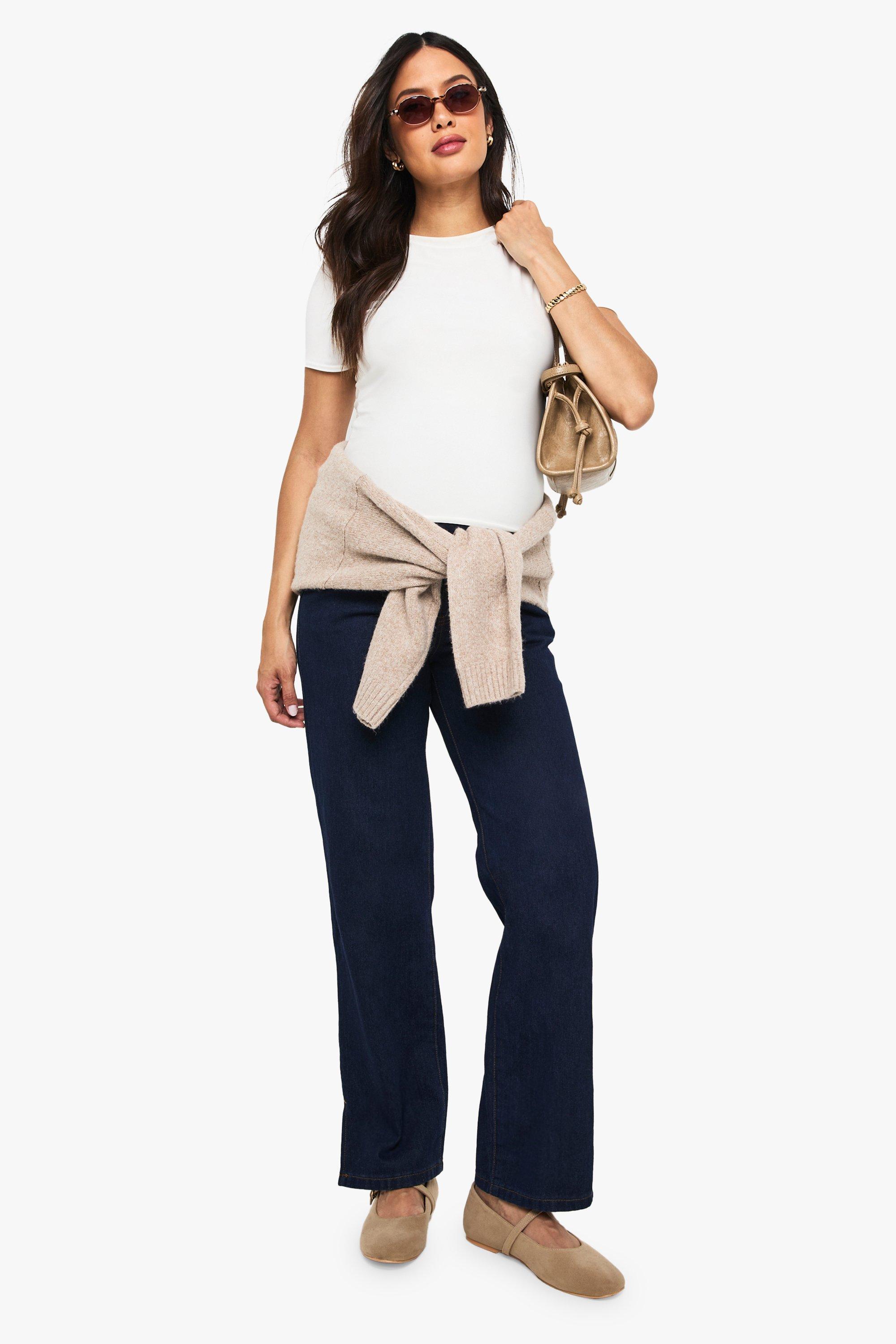 Boohoo Zwangerschap Over The Bump Jeans Met Rechte Pijpen, Dark Indigo