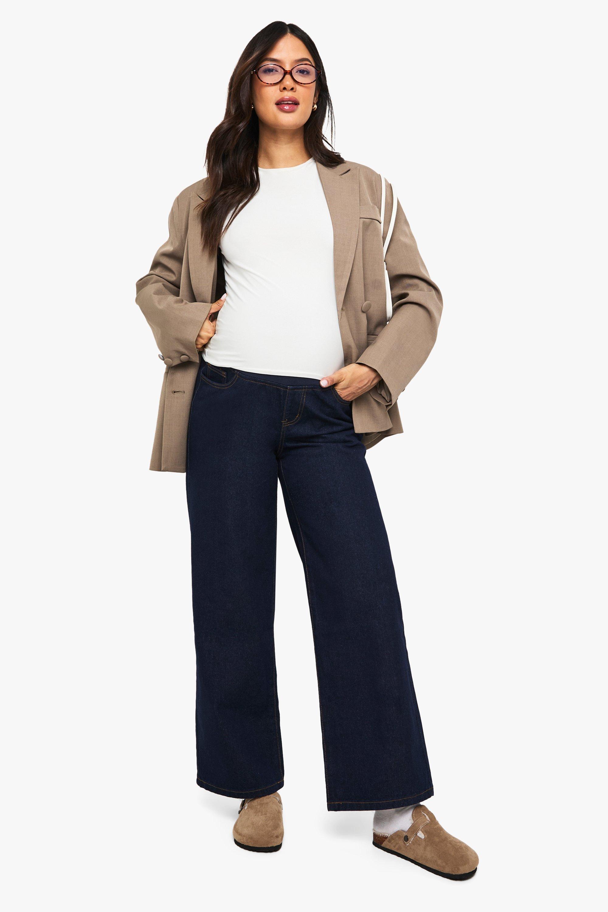 Boohoo Zwangerschap Over The Bump Wide Leg Jeans, Indigo
