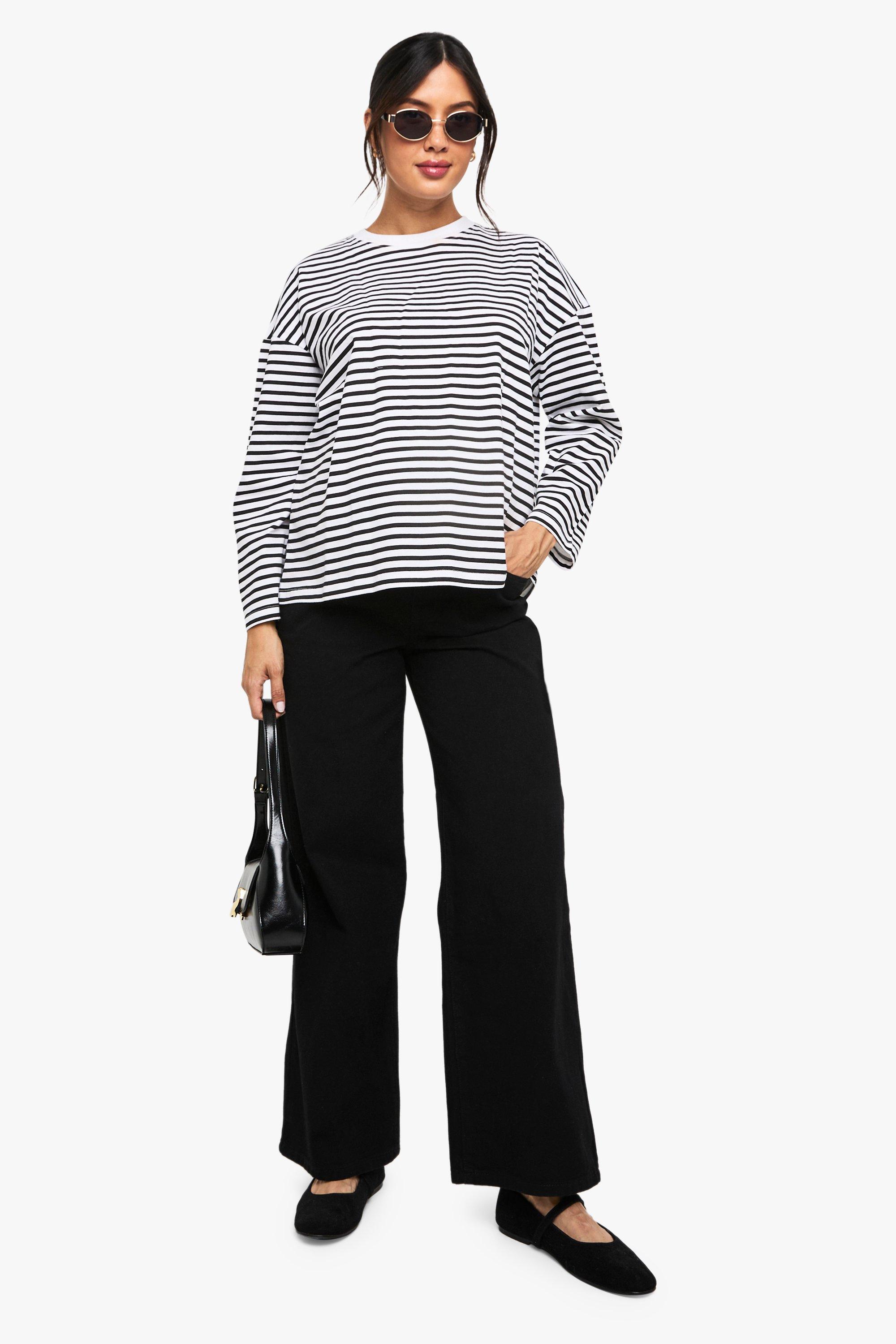 Boohoo Zwangerschap Over The Bump Wide Leg Jeans, Black