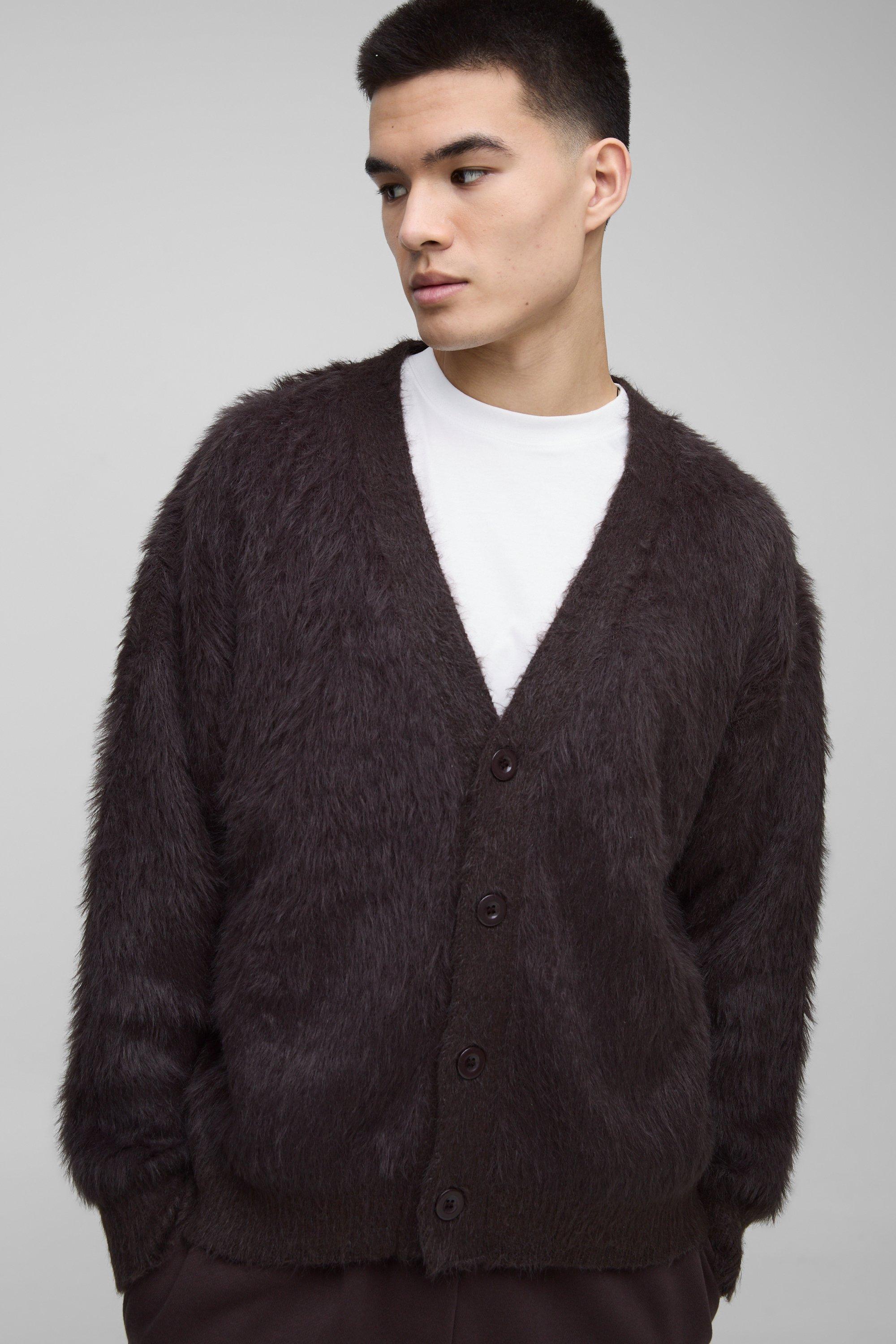 Boohoo Oversized Gebreide Boxy Super Pluizige Cardigan, Chocolate