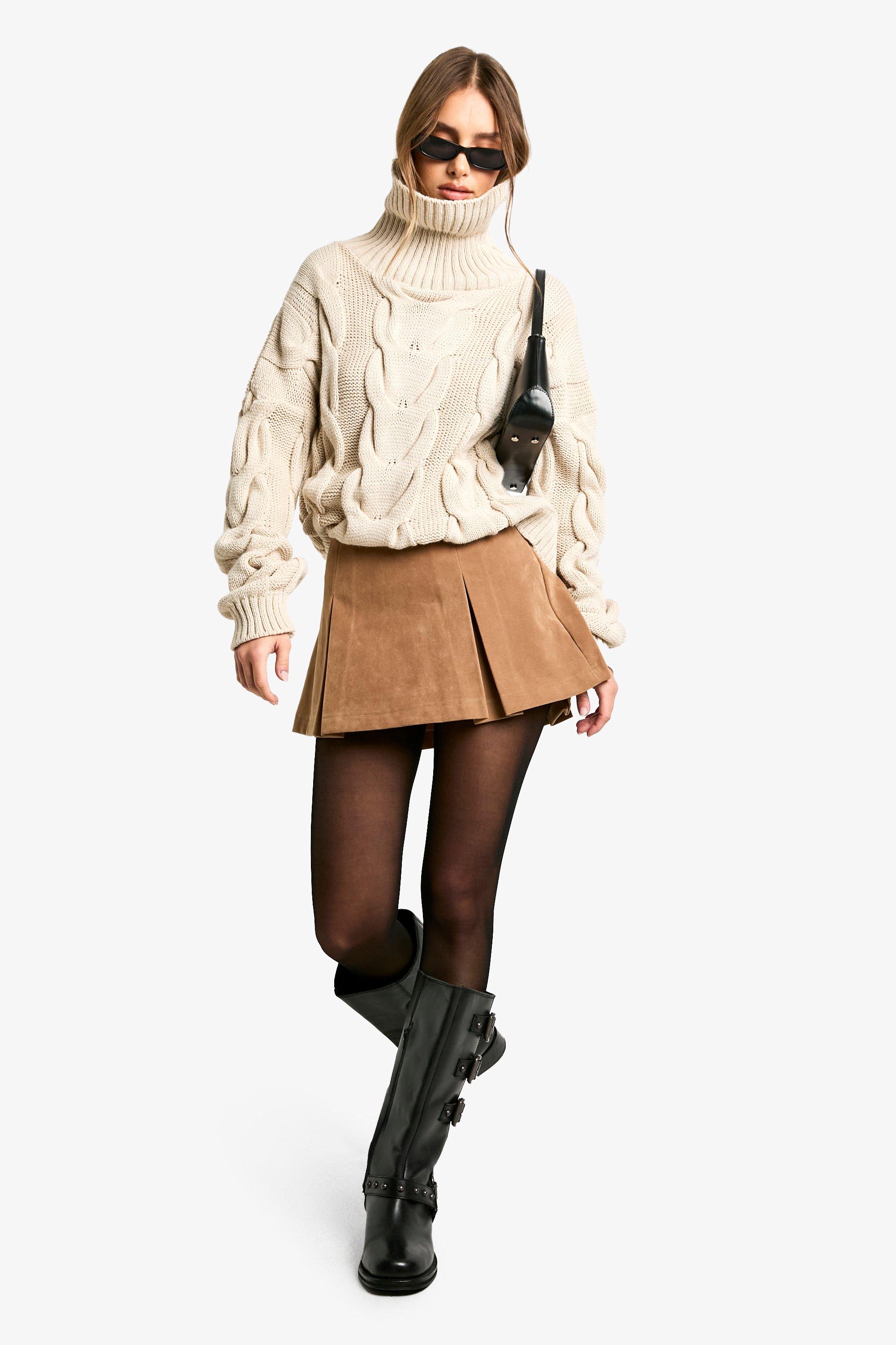 Boohoo Geplooid Nep Suède Mini Rokje, Tan