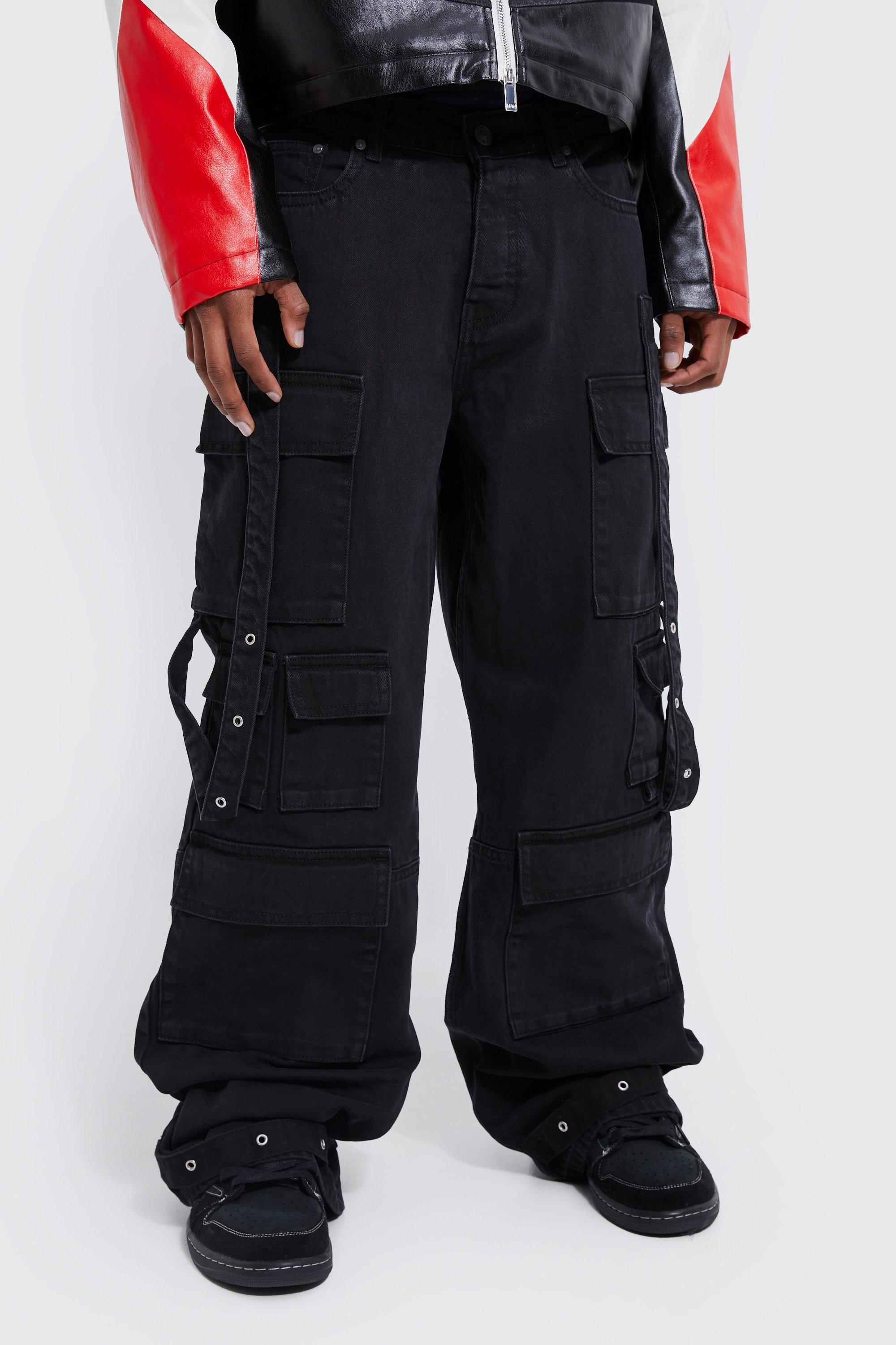 Boohoo Onbewerkte Baggy Flared Jeans Met Zakken, Black