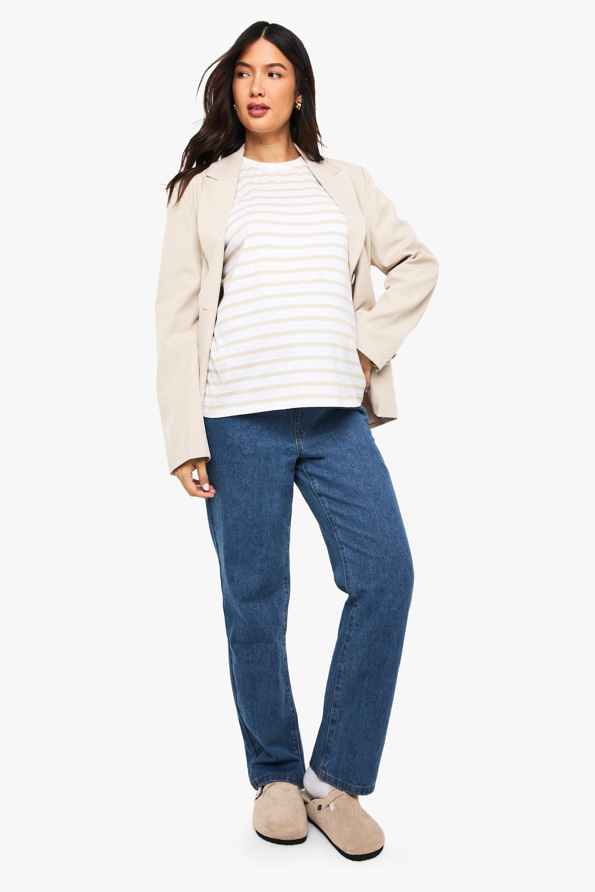 Boohoo Zwangerschap Over The Bump Mom Jeans, Mid Wash