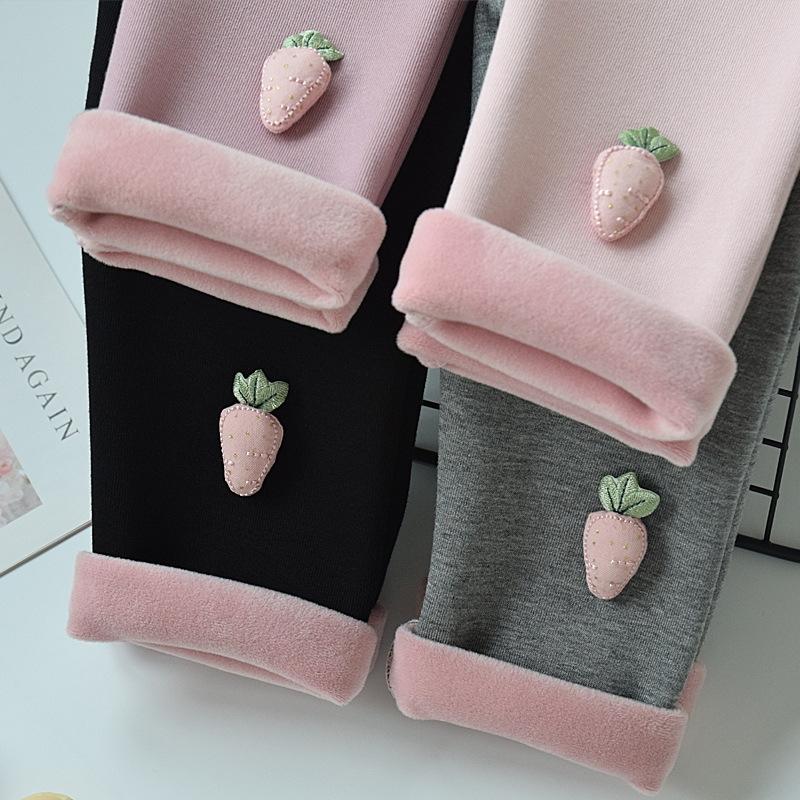 Lawadka Meisjes Leggings Broek voor Buiten Reizen Kleding Meisjes Broek dikker Student Casual Wear Katoen Aardbei Effen Kleur Warme Leggings Broek Voor Kinderen 90 paars