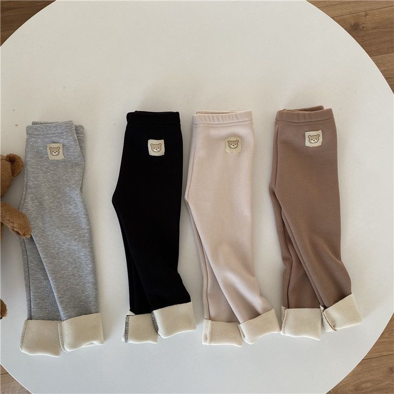 HOTDOG Meisjes herfst en winter effen kleur verdikte onderkant broek schattige slanke comfortabele broek 130 zwart