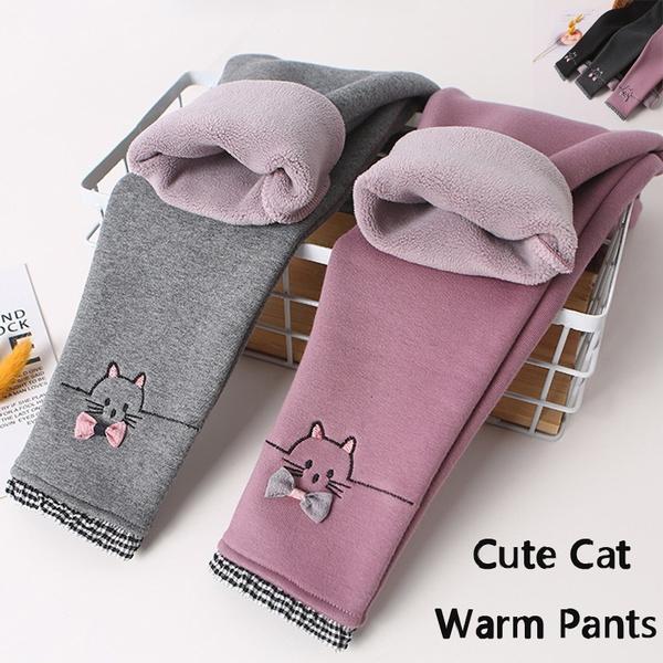 Rury Winter dikke schattige kat warme broek Koreaanse leggings met fleece plus fluwelen broek voor meisjes kinderleggings broeken 150 zwart