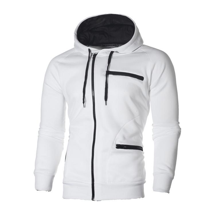 WowClassic Herfst Winter Effen Kleur Heren Hoodie Lange Mouw Capuchon Warme Rits Sweatshirt Sportkleding Dunne Fluwelen Herenkleding Jas S wit