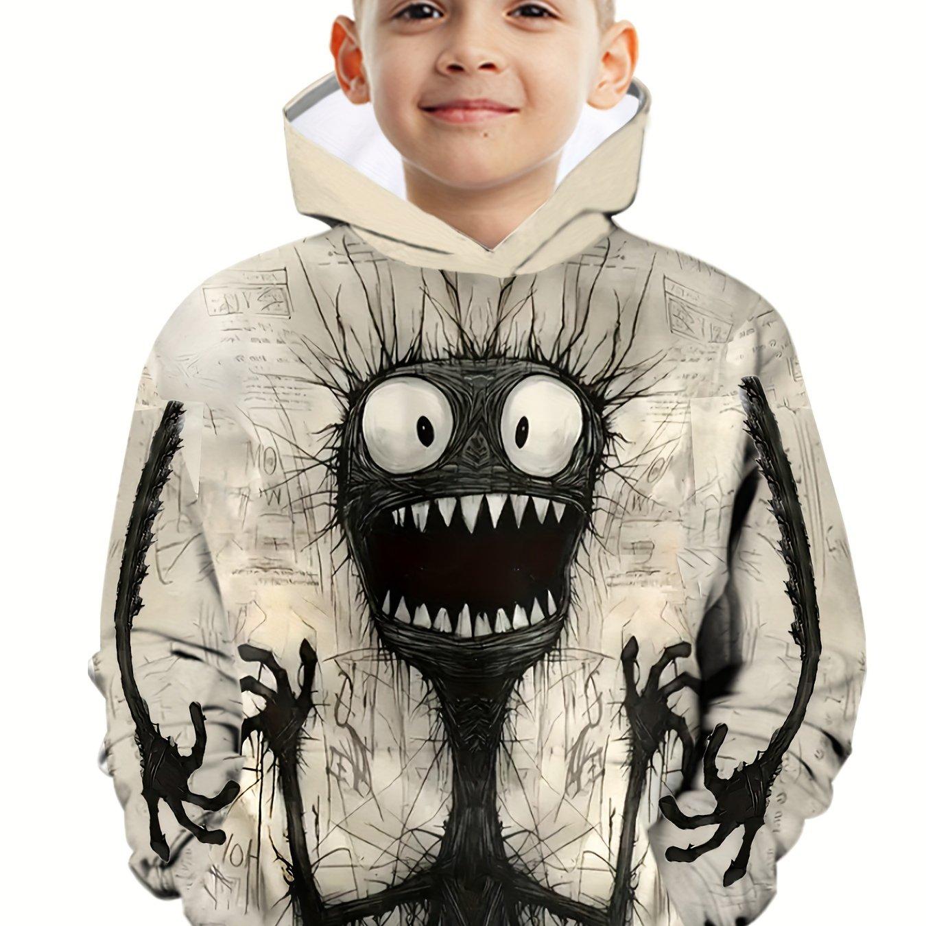 Bobby3 Jongens Grappig Monster 3D Print Lange Mouw Hoodie - Zachte Lichte Stretch Polyester Stof, Normale Pasvorm, Machinewasbaar, Willekeurige Print, L