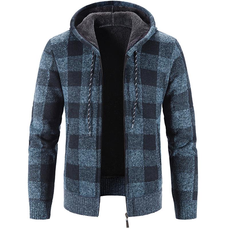 GRK Herfst- en winterjas voor heren Fleece rits capuchon trui Plaid casual herenjas M