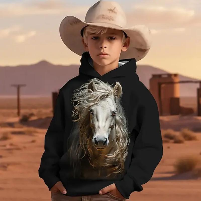 Bobby3 Jongens 3D Grafische Dieren Paard Hoodie Lange Mouw 3D Print Lente Herfst Winter Mode Streetwear Cool Polyester Kinderen 3-12 Jaar 100