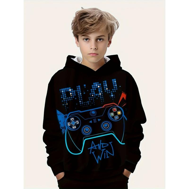 Etst 003 Trendy Gamepad 3D-print Leuke en gezellige hoodie voor kinderen Jongens Houd hem warm en stijlvol Kinderen Hooded Pullover Lente Herfst Kleding 100cm