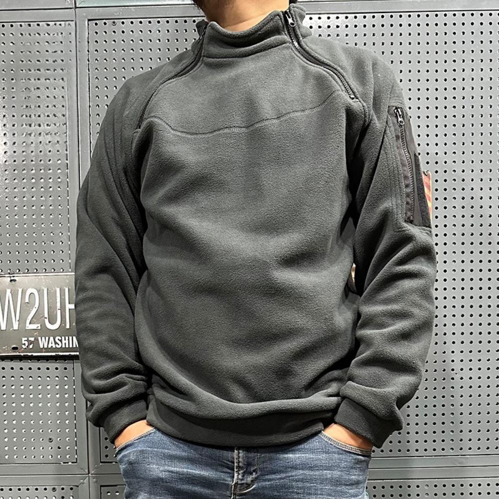 LH59YK Heren Polar Fleece Outdoor Warm Ademend Tactisch Rits Staande Hals Lange Mouwen Casual Effen Kleur Sweatshirt L legergroene kleur