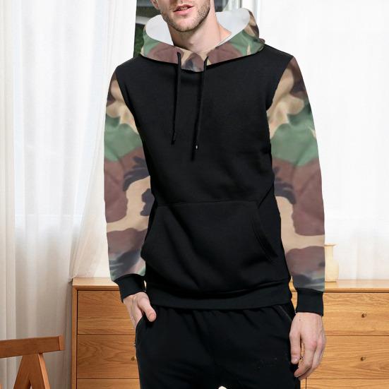 DILLER Herfst Winter Heren Hoodie Camouflage Print Capuchon Trekkoord Lange Mouwen Elastische Manchetten Patch Zak Kleur Bijpassende Zachte Dikke Warme Middellange Hoodie XL kaki