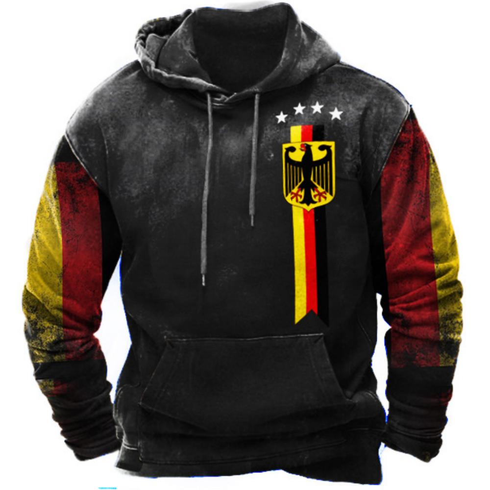 Bobby3 Vintage Duitse vlag hoodie voor heren Duitse oversized casual hooded sweatshirt unisex alledaagse pullover tops herfst straatkleding L