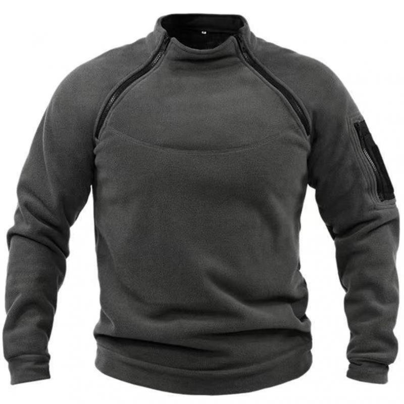 Big Thumb Heren Streetwear Militaire Sweatshirt Fleece Winter Rits Pullover Mode Heren Effen Kleur Losse Lam Dikke Jas Herenkleding XL zwart
