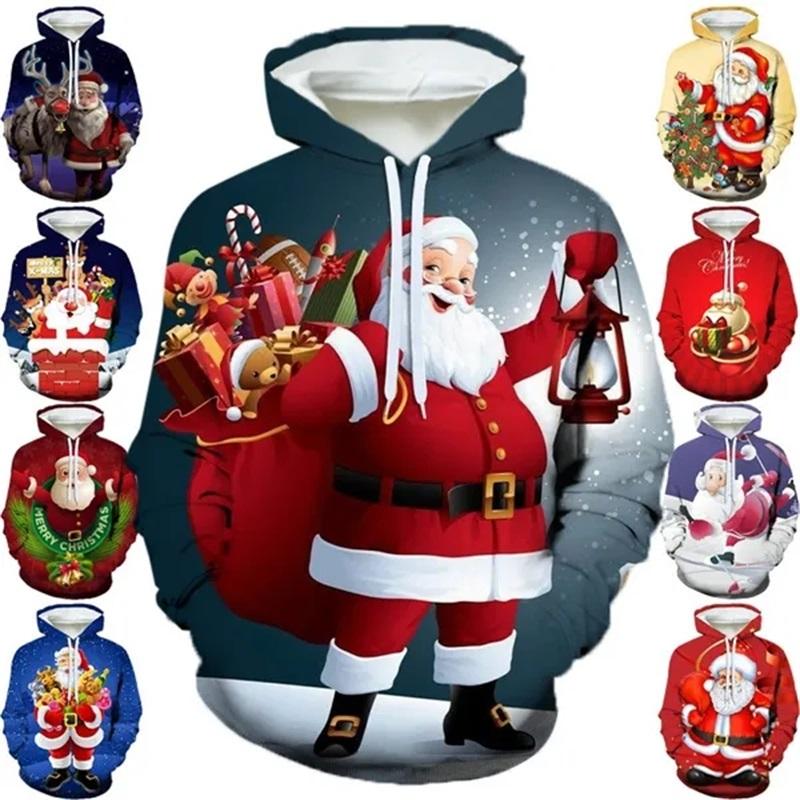 ETST 012 Heren Kerst Hoodies 3D Geprinte Kerstman Pullover Grafische Sweatshirts Unisex Casual Grappige Hoodie Heren Streetwear Top S