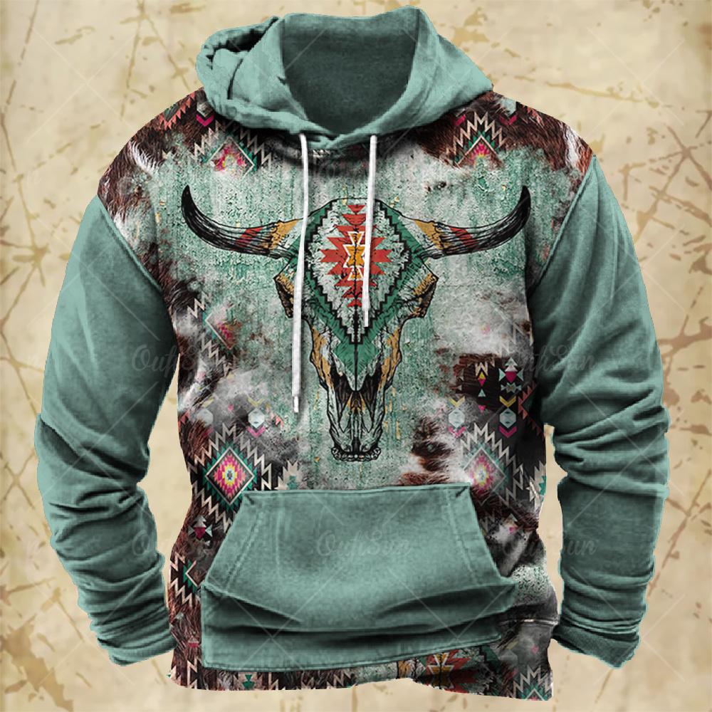 Bobby3 Herenhoodie Western Cowboy Hooded Sweatshirt Noord-Amerika Demon Wendigo Bedrukt Oversized Harajuku Kleding Vintage Streetwear L