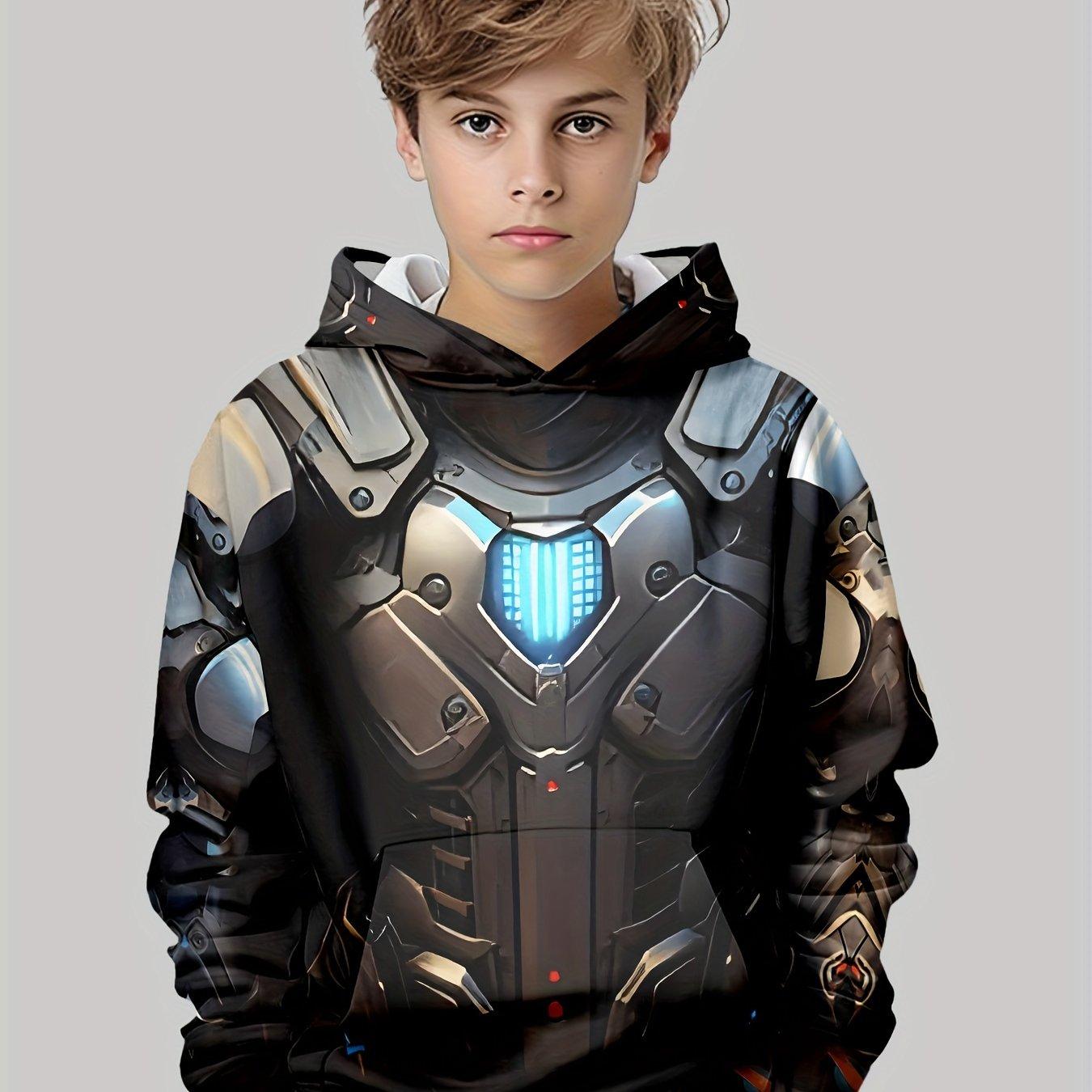 ETST 006 Jongens 3D-geprinte Mech Armor Design Hoodie - Casual ronde hals trui met lange mouwen 100