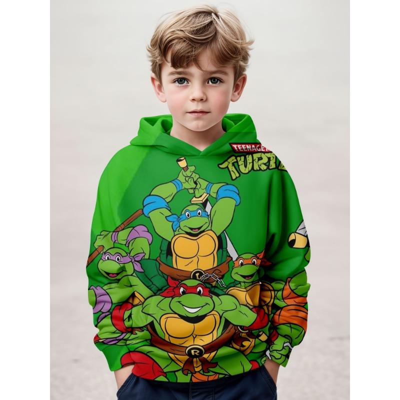 ETST0013 3D-geprint Ninja Turtle-patroon Kindersweatshirt met lange mouwen en capuchon en zakken voor jongens Buitensport- en vrijetijdstop 100
