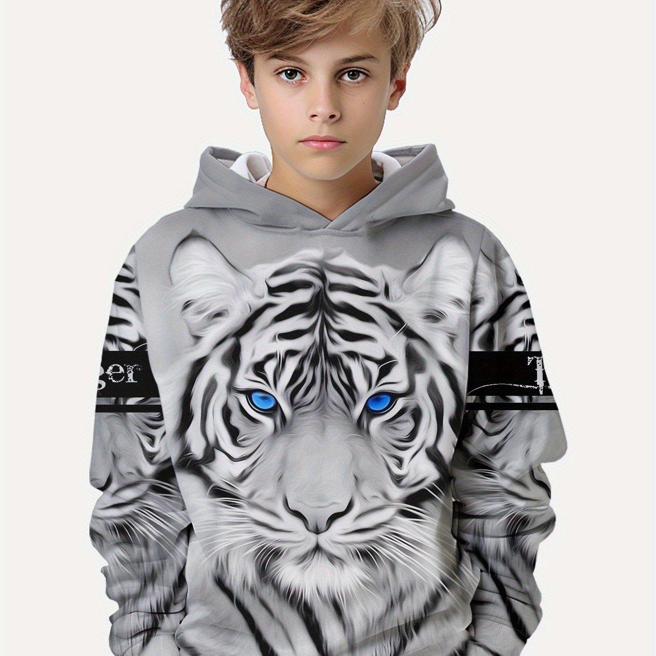 ETST 005 Kinderkleding Jongens Hoodies Lange Mouw 3D Tijgerprint Kinderen Lente Herfst Kleding Casual Buiten Stijlvol Jongen Meisje Kleding Tops 100