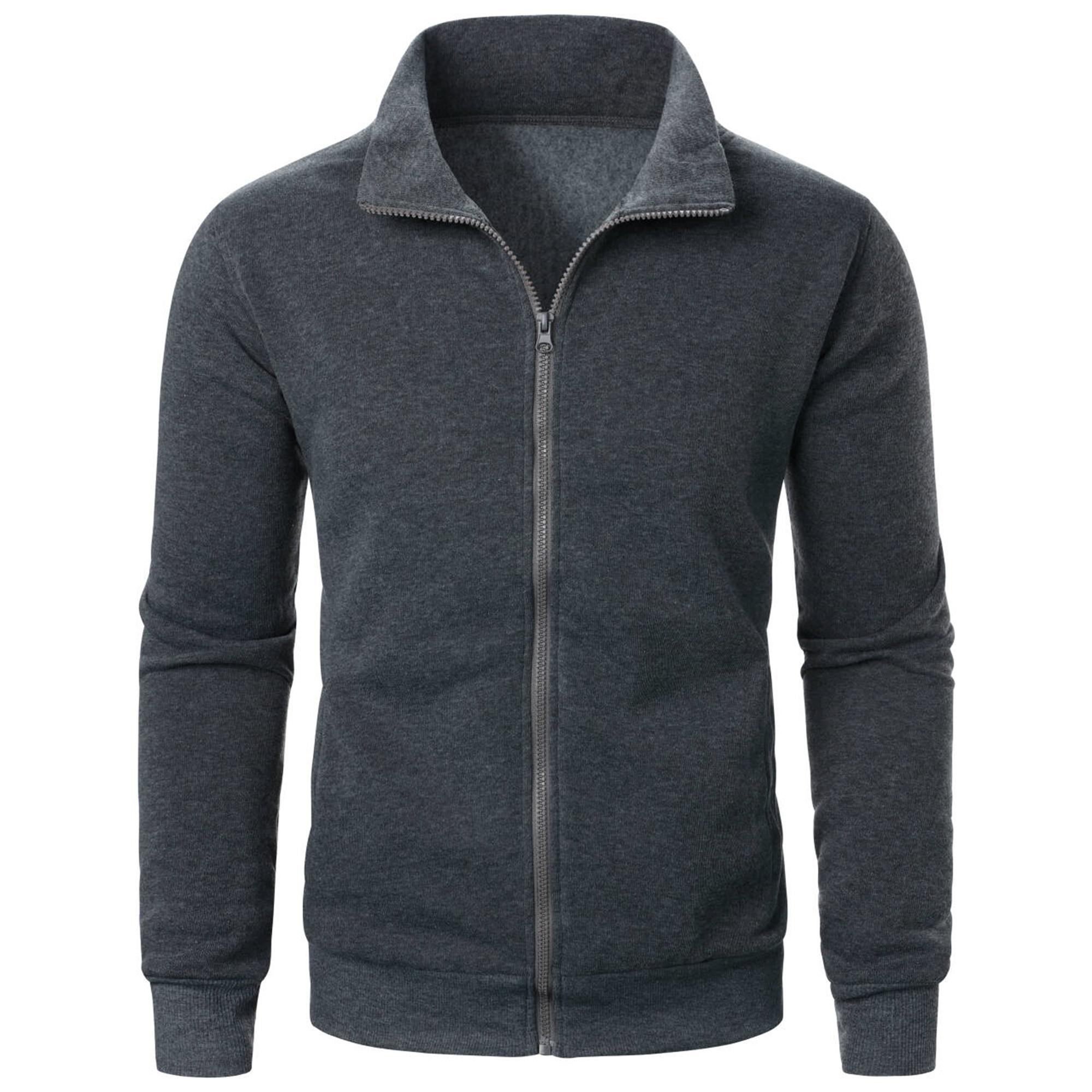 EG76LD Heren Casual Sport Rits Stand Kraag Hoodie Jas Heren Effen Kleur Cardigan L zwart