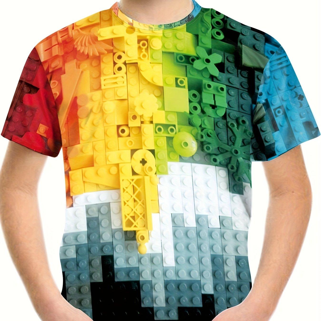 Men look 3D Clothes Kinderkleding Jongens T-shirt Korte Mouw Kinder T-shirts 3D Bouwstenen Print Grappige Kinder Zomerkleding Meisjeskleding 170