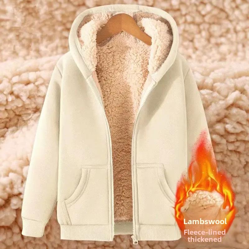 EG76LD Herfst Winter Verdikte Fleece-gevoerde Heren Sweatshirt Zwarte Top Capuchon Cardigan Casual Stijl Losse Pasvorm Jeugd Capuchon Jas L abrikoos