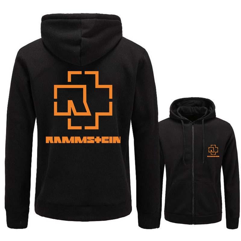 EG76LD Mode bedrukte capuchonjas Rammstein rits vest heren capuchon losse trui L zwart