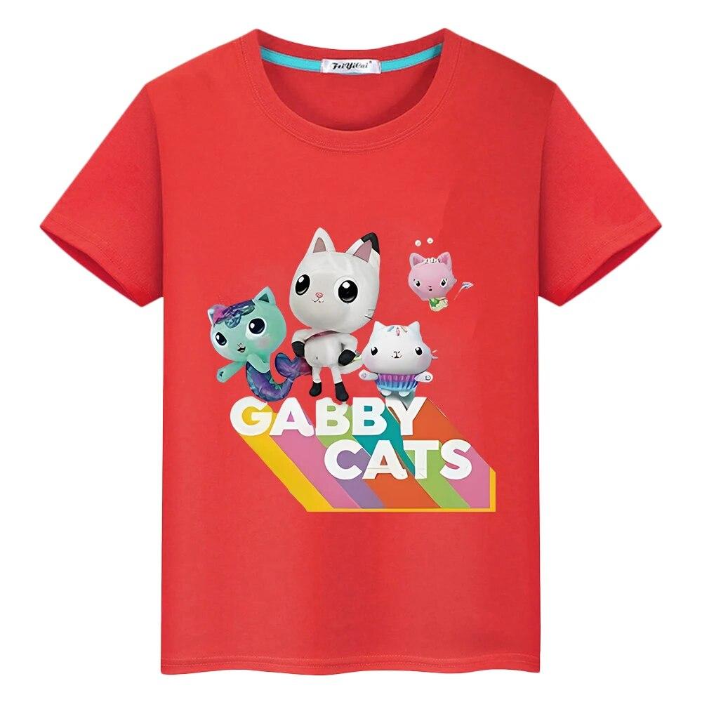 Rice grain childrens clothing factory direct sales 2024 Nieuwe Kawaii pride tshirt Gabbys Dollhouse Print 100% Katoen anime T-shirt Korte Mouw Tops y2k een stuk kinderkleding meisjes 100 wit
