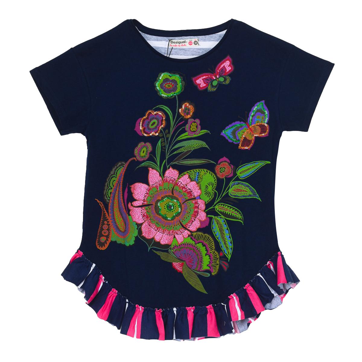 Desigual Mimi Rep ronde hals korte mouwen T-shirt 19SGTKXK voor meisjes 3/4 AÑOS blauw