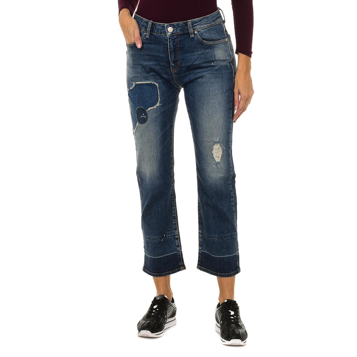 Armani Jeans Dames distressed en gescheurde denim lange broek 6Y5J06-5D2XZ 28-USA blauw