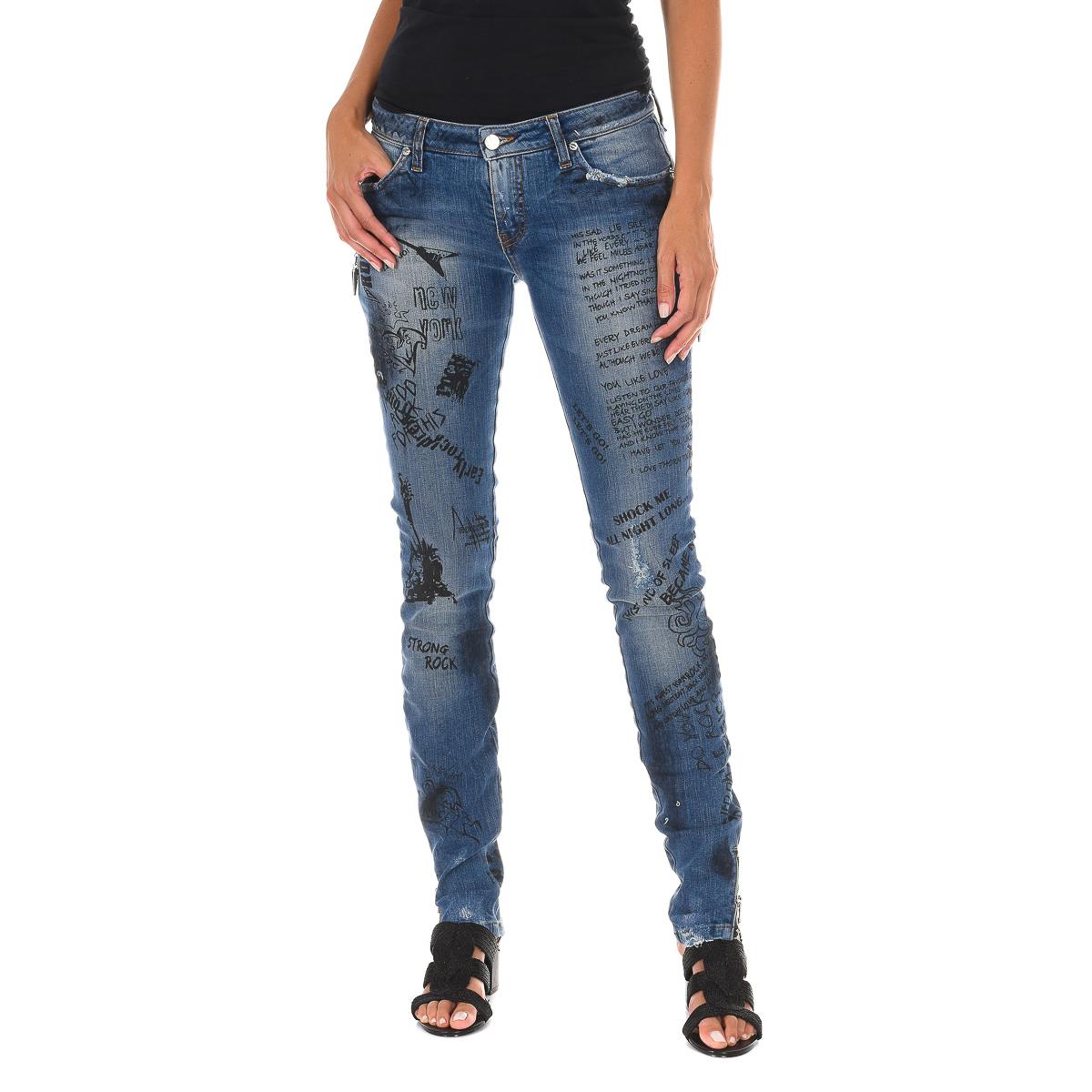 MET Dames lange distressed jeans F014445-D663 26-USA blauw