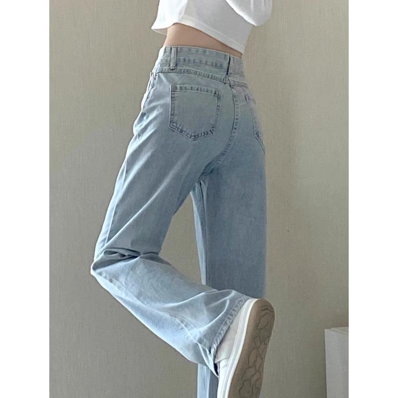 Alice Fashion Clothes Lichte kleur All-Match losse rechte jeans dames zomer plus size mollig meisje hoge taille afslankende wijde pijp peervormige broek S