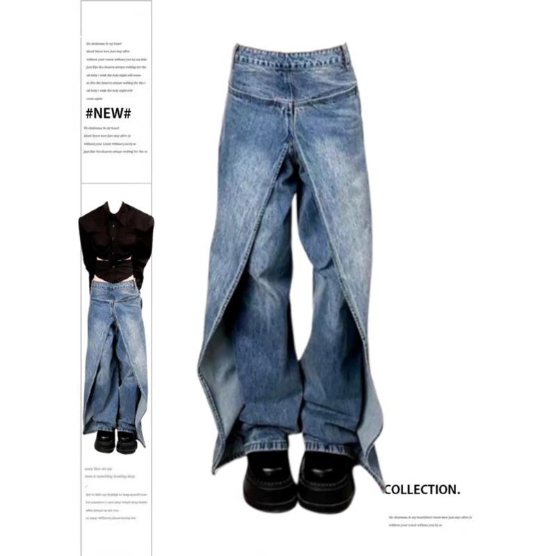 Exotic Vrouwen Patchwork Jeans Baggy Vintage Y2k Denim Broeken 90s Esthetiek 2000s Harajuku Oversized Wijde Cowboy Broeken Trashy Kleding S blauw