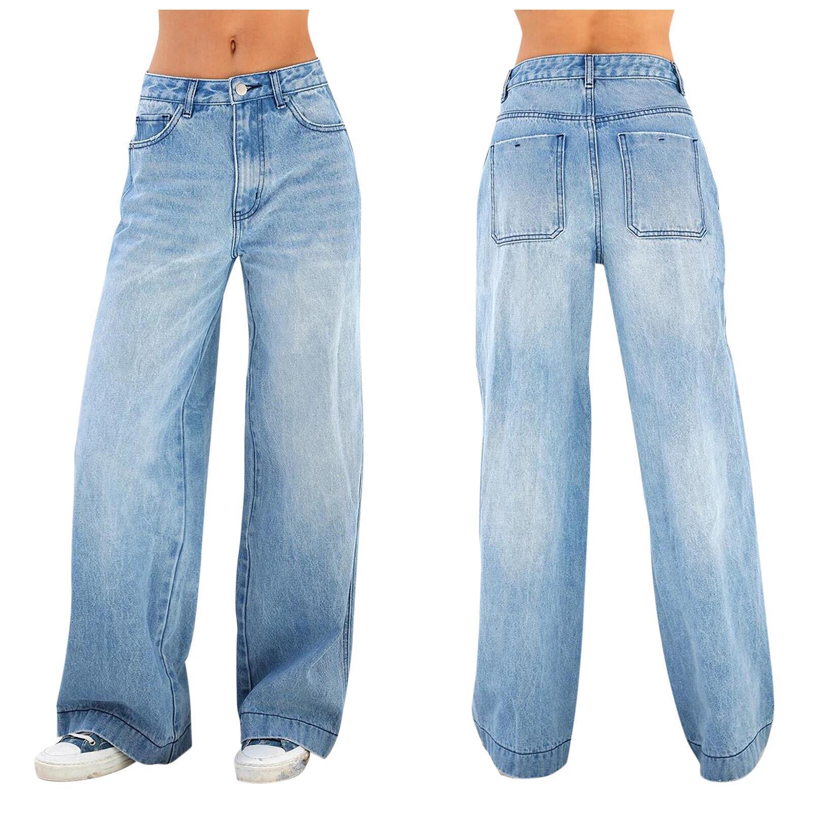 Roser Vrouwen Baggy Mid Waist Jeans Wijde Pijpen Losse Denim Broek Rechte Pijpen Cropped Barrel Jeans XXL donkerblauwe kleur