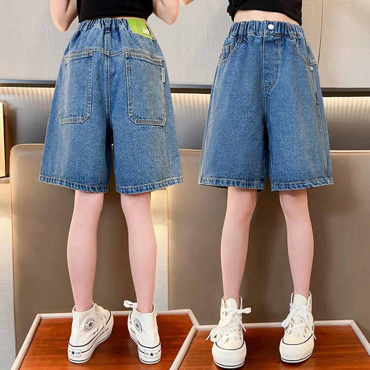 G.DUCK KIDS Nieuwe zomermeisjes denim shorts kinderen halflange broek dunne wijde broek 120