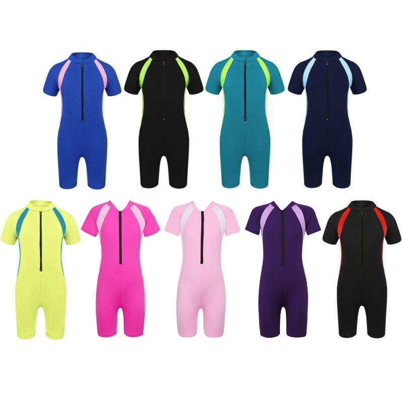 Manyakai Kinderbadkleding voor meisjes Shorty Wetsuit Zwempak met rits aan de voorkant voor surfen en zwemmen 7-8 Years zwart/rood