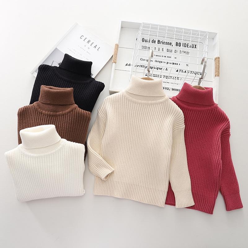 Lawadka Kinderen Casual Zachte Katoenen Truien Coltrui Slanke Truien voor Meisjes Gebreide Trui Elastische Truien Herfst Winter 90 kaki