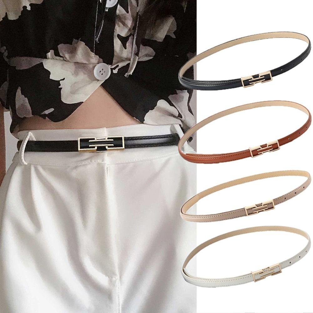 Yuantuo Pu leren metalen gesp riem effen kleur vrouwen dunne riem vintage vrouwen beige