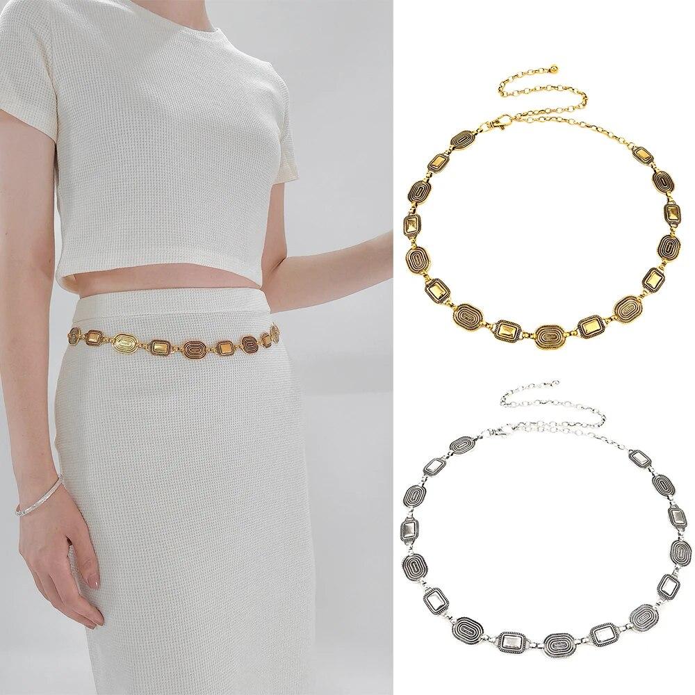 Love Home Garden Punk Hip Hop Metalen Riem Tailleband Dikke Ketting Voor Vrouwen Oudgoud Kleur 1 Stuk Zomer 100cm zilver