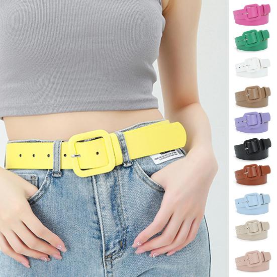 Mefalas Vrouwen riem met meerdere gaten, verstelbare lengte, vierkante gesp, kunstleren tailleband, jeans, jassen, snoepkleurige riem rozerode kleur