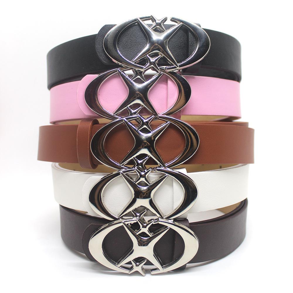 NATAWA Vintage Mannen Vrouwen Punk Kruis Ster Gesp Riem Ontwerp Metalen Gotische Y2k Riem Pu Leren Tailleband Jeans Broek Decoratieve Riem roze
